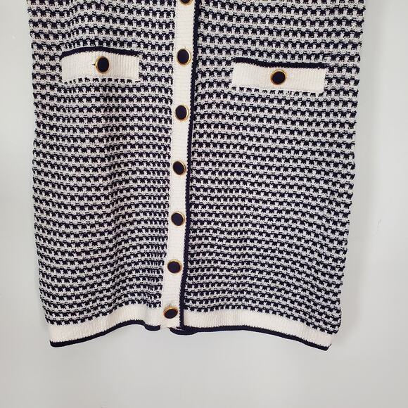 Tuckernuck Pomander Place Navy Stripe Bardot Mini Dress Knitted Button Large NEW - Picture 5 of 10